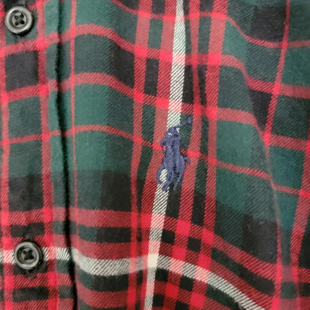 Ralph Lauren Shirt Boys 5 Green‎ Red Plaid Flannel Button Down Long Sleeve Pony